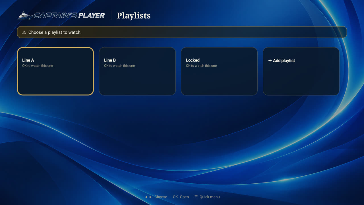 Captain's Player Playlists page